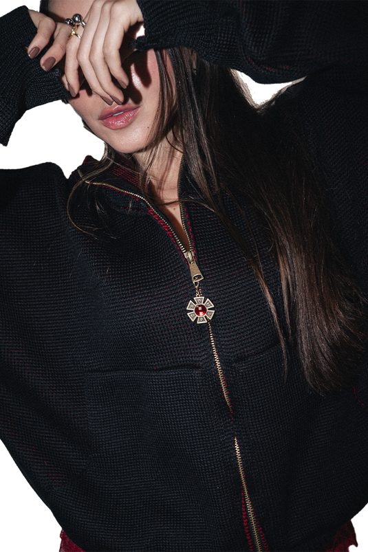 OMERTA BLAKC KNITTED ZIP HOODIE