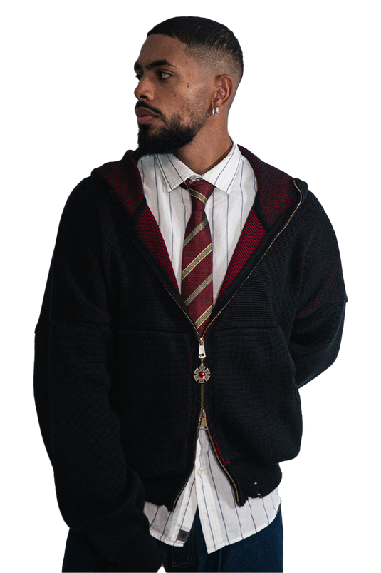 OMERTA BLAKC KNITTED ZIP HOODIE
