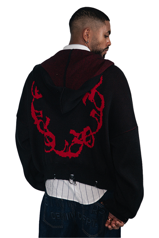 OMERTA BLAKC KNITTED ZIP HOODIE