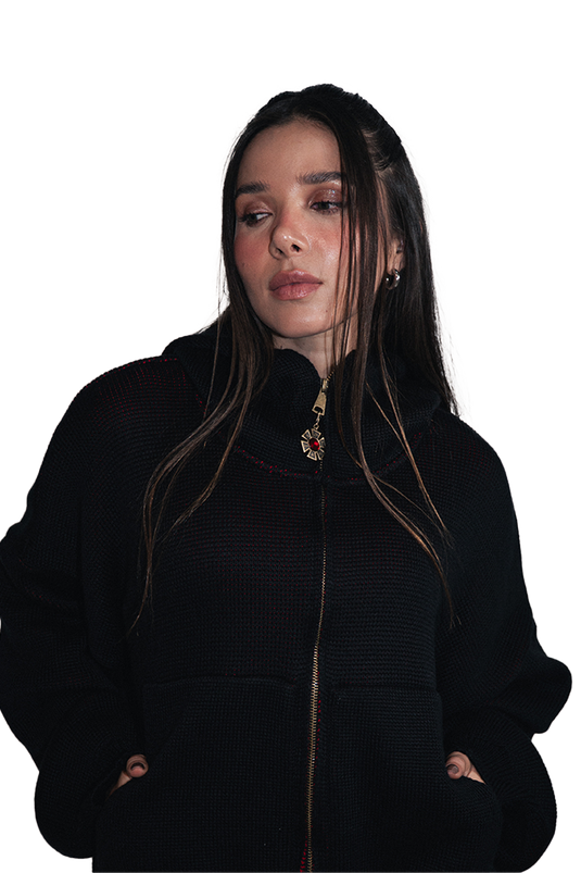 OMERTA BLAKC KNITTED ZIP HOODIE