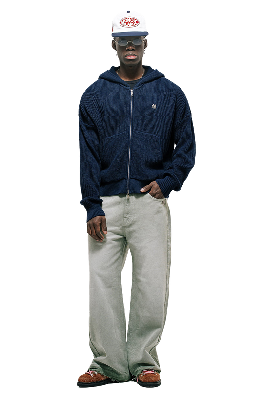 ZIP KNITWEAR HOODIE | AZUL NAVY