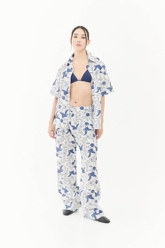 SBQ W SHIBUI  FUJIN PRINT BLUE SHIRT