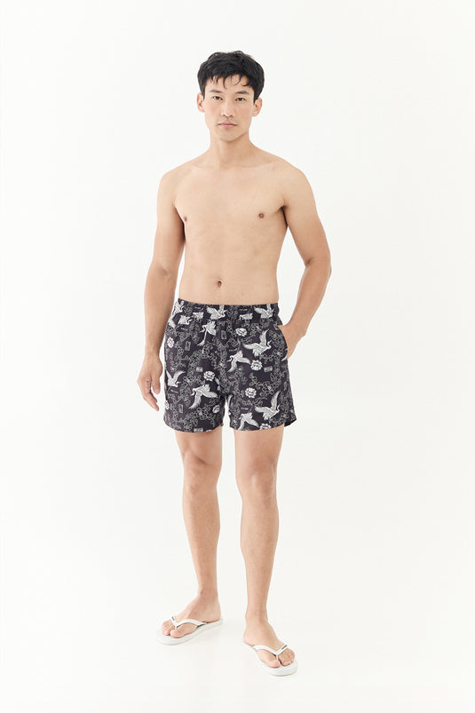 SBQ M SHIBUI FUJIN PRINT BLACK SWINPANT