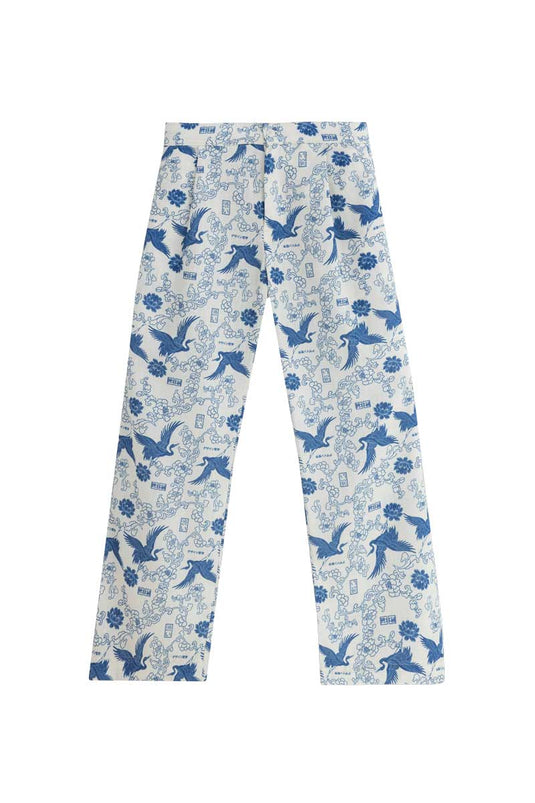 SBQ W SHIBUI  FUJIN PRINT BLUE PANTS