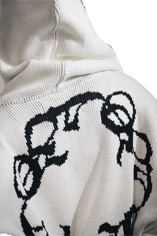 OMERTA WHITE KNITTED ZIP HOODIE