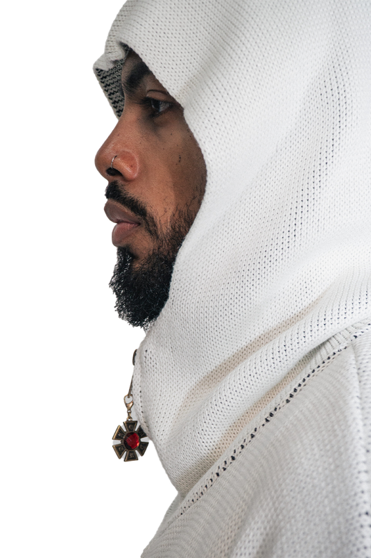 OMERTA WHITE KNITTED ZIP HOODIE