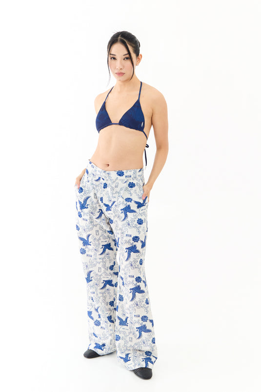 SBQ W SHIBUI  FUJIN PRINT BLUE PANTS