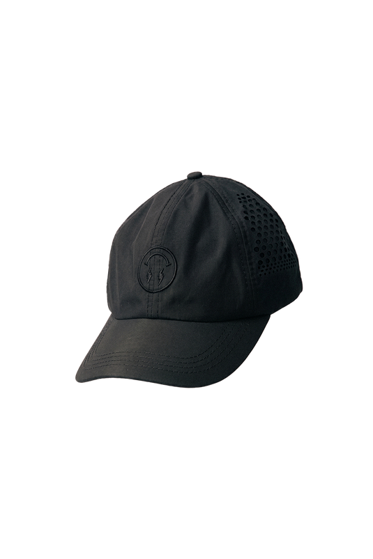 J BALVIN LASER CUT 6 PANEL CAP BLACK