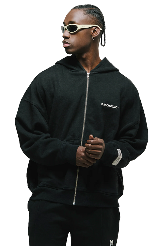 Zip Hoodie Oversized Básico V3 | Negro Oscuro