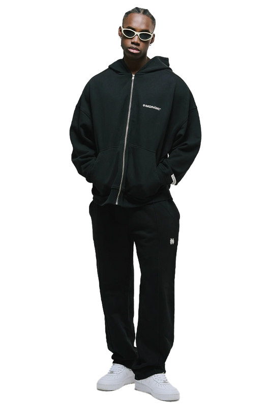 Zip Hoodie Oversized Básico V3 | Negro Oscuro