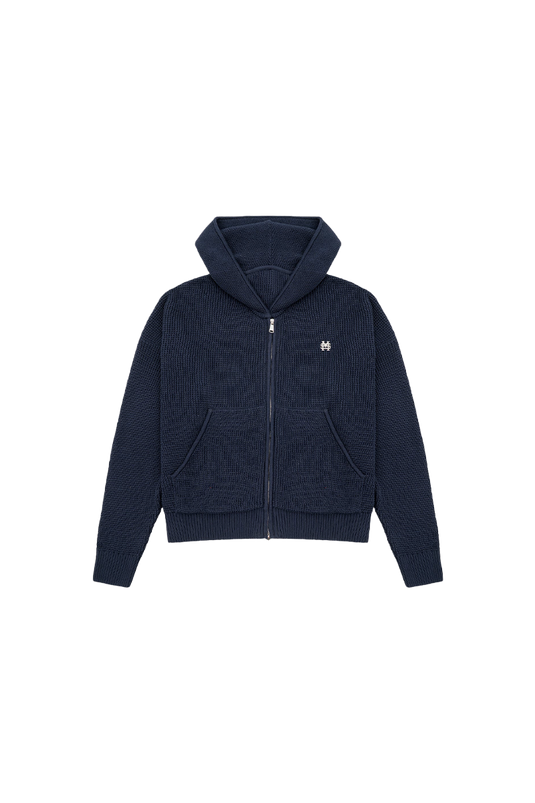 ZIP KNITWEAR HOODIE | AZUL NAVY