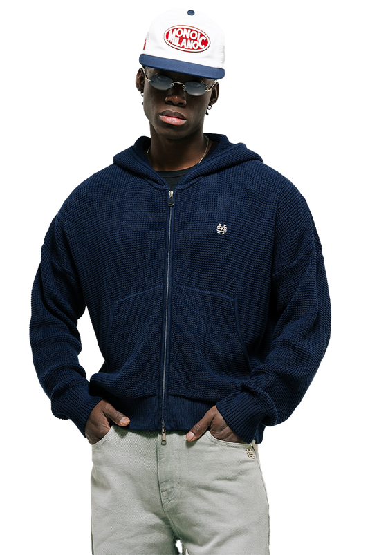 ZIP KNITWEAR HOODIE | AZUL NAVY