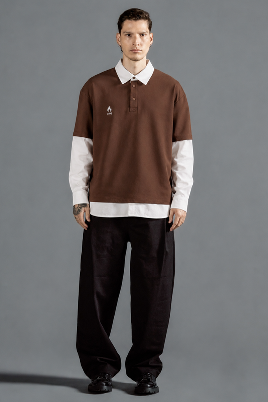 SBQ NC26M CREAM/BROWN LAYERED POLO MEN
