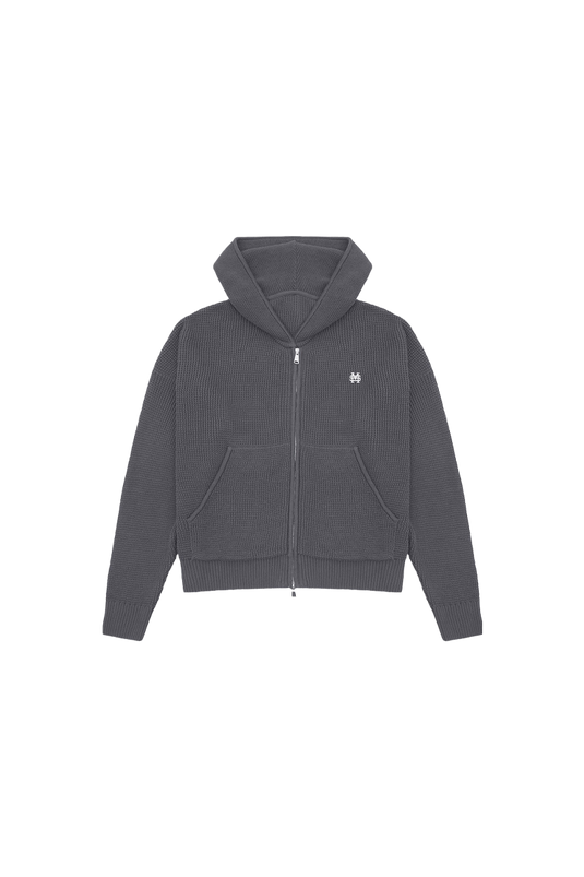 ZIP KNITWEAR HOODIE – GRIS RATON