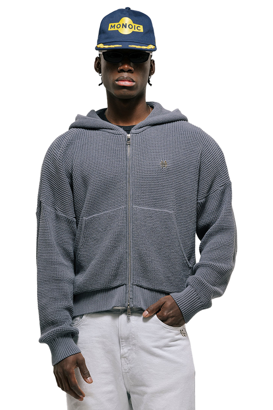 ZIP KNITWEAR HOODIE – GRIS RATON
