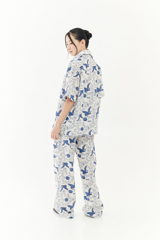 SBQ W SHIBUI  FUJIN PRINT BLUE PANTS
