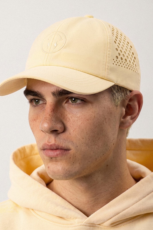 J BALVIN LASER CUT 6 PANEL CAP YELLOW