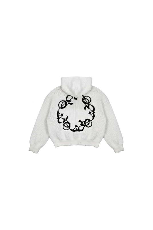 OMERTA WHITE KNITTED ZIP HOODIE