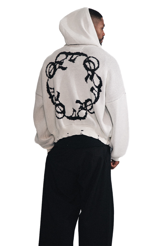 OMERTA WHITE KNITTED ZIP HOODIE