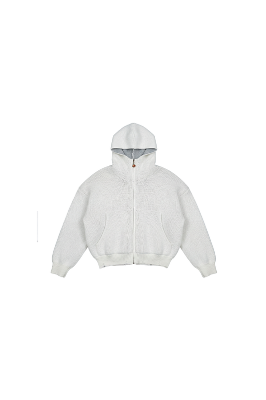 OMERTA WHITE KNITTED ZIP HOODIE